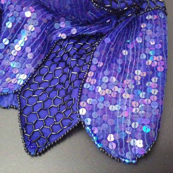 Vintage 80s Stenay India Silk Sequin Blouse Beaded Top Ladies-M Flower Leaf Blue - Picture 10 of 12